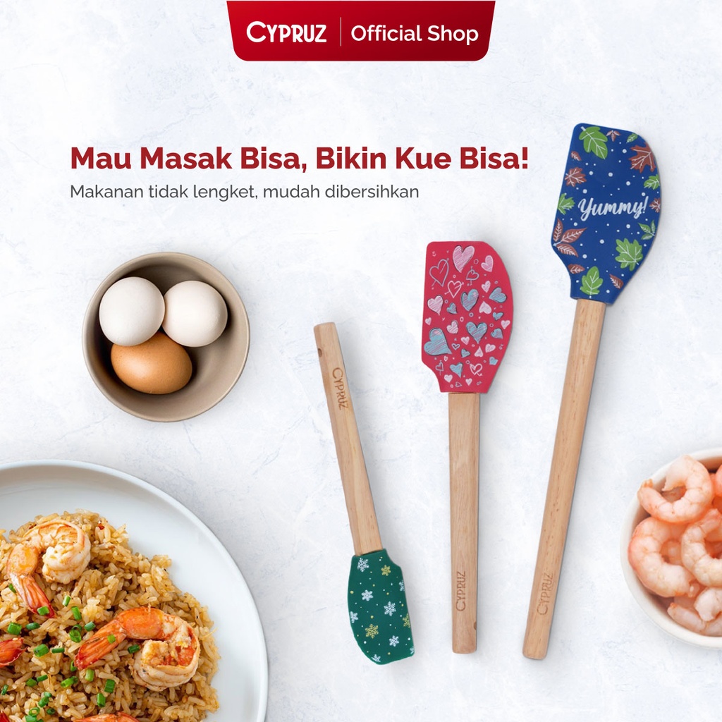 Cypruz Silicone Utensil Set Bergambar: Spatula 3pcs SPRING