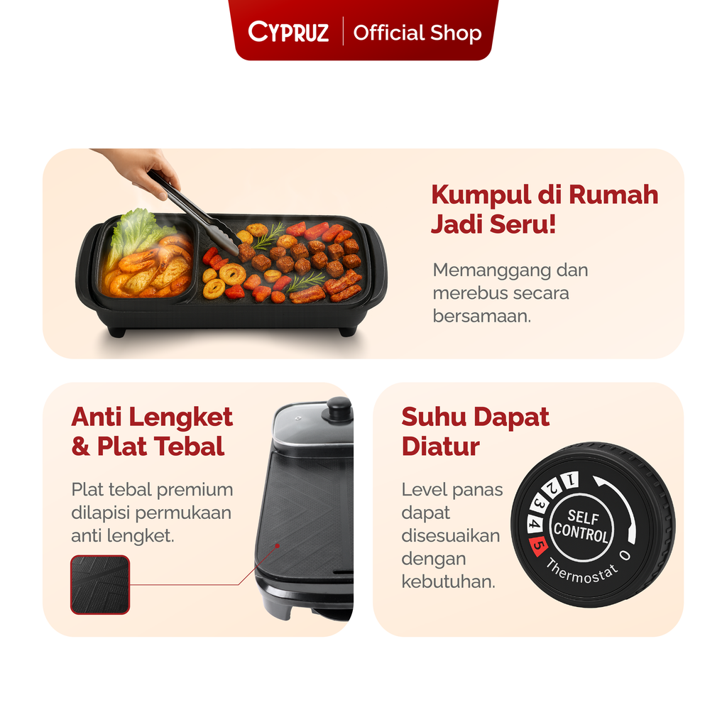 Cypruz Grill+Steamboat 2in1 Panjang 50cm 8X1