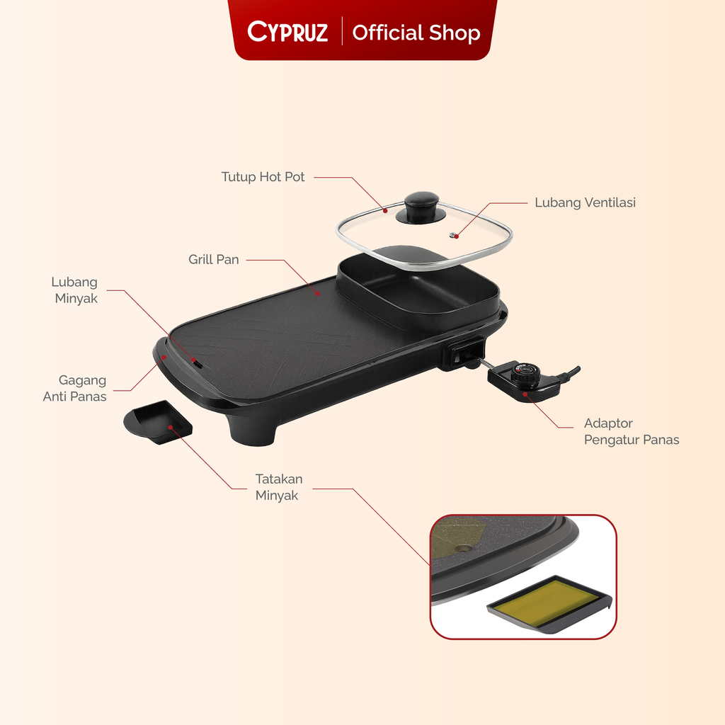 Cypruz Grill+Steamboat 2in1 Panjang 50cm 8X1