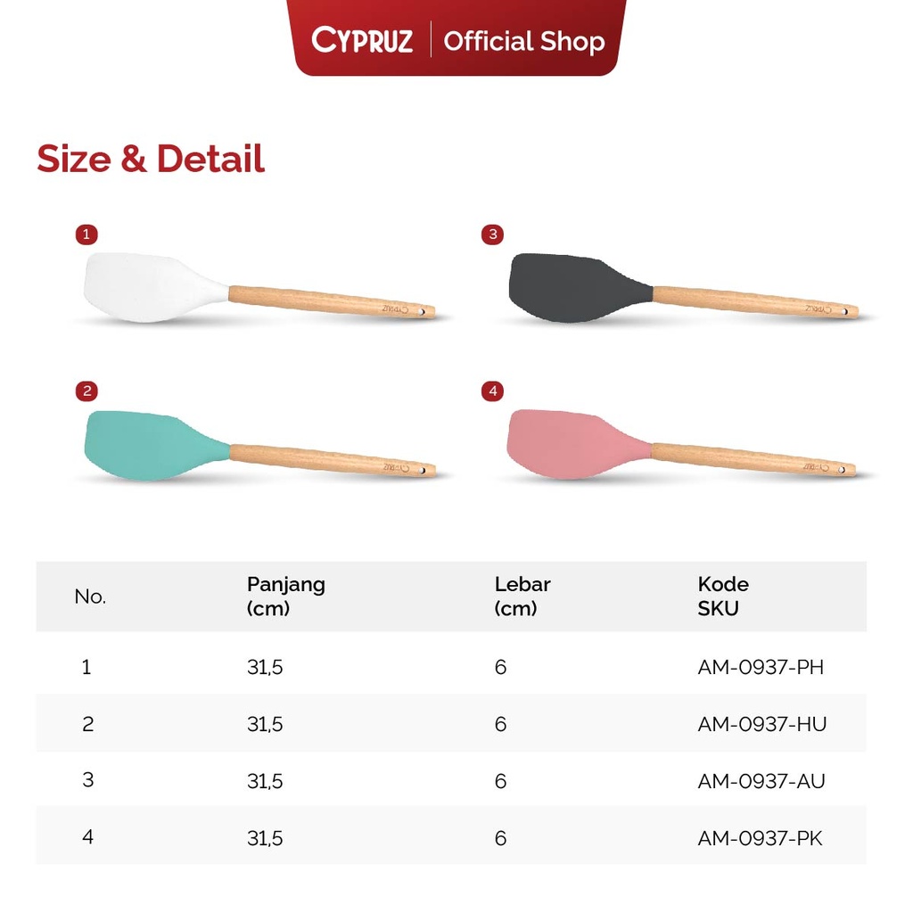 Cypruz Utensil Gagang Kayu Kepala Silicone Spatula