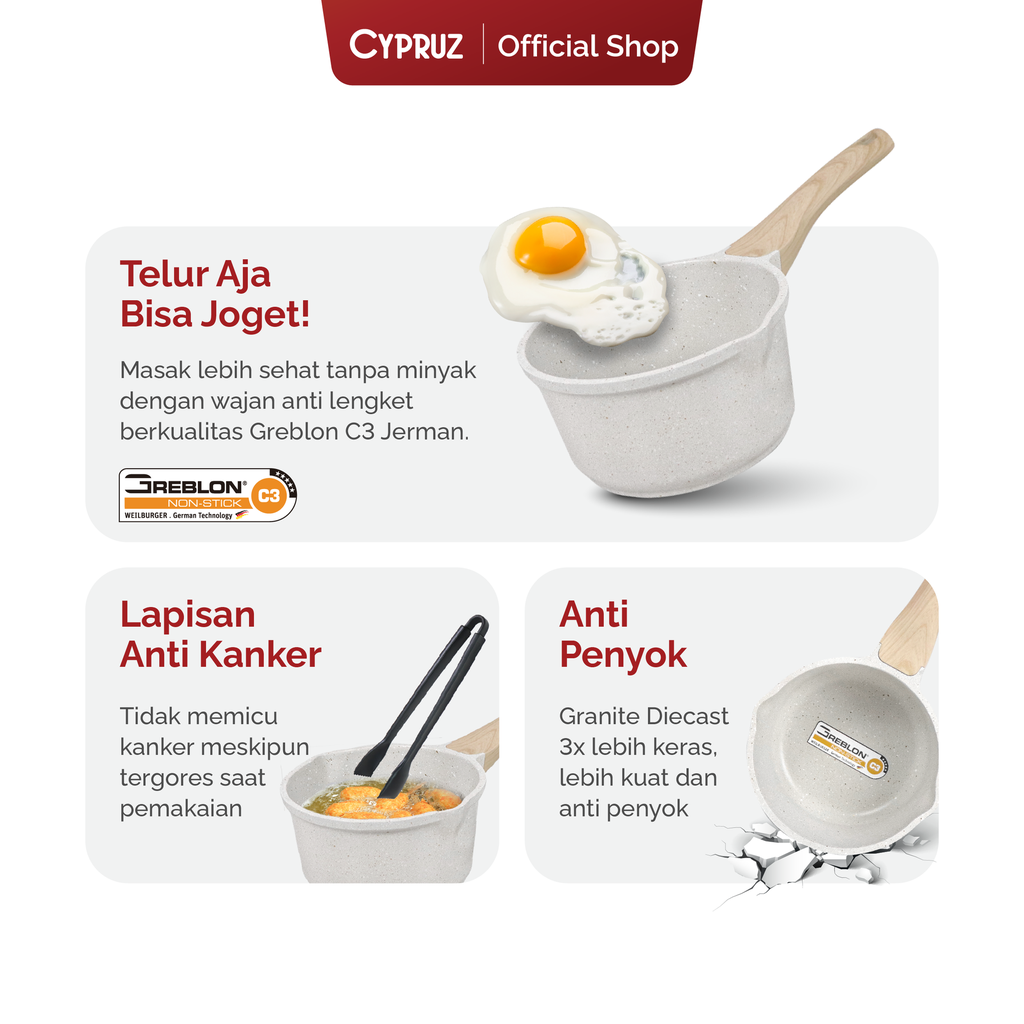 Cypruz White Granite Die Cast Sauce Pan 16cm 6X1