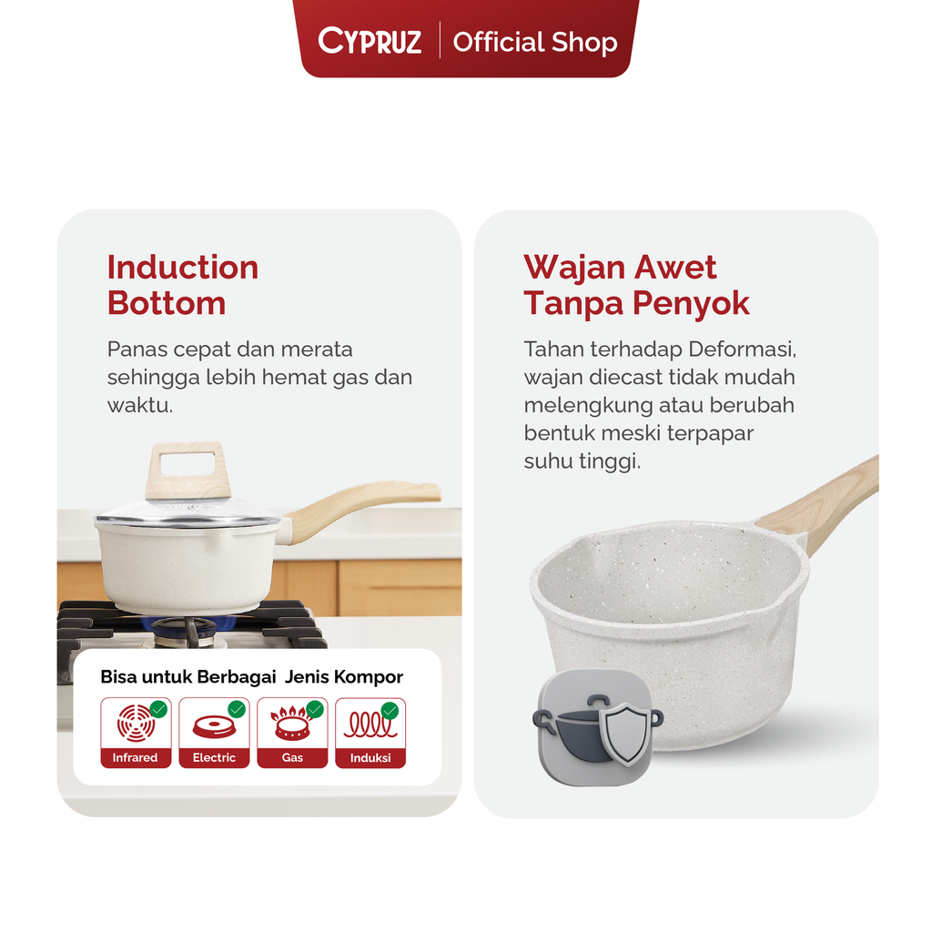 Cypruz White Granite Die Cast Sauce Pan 16cm 6X1