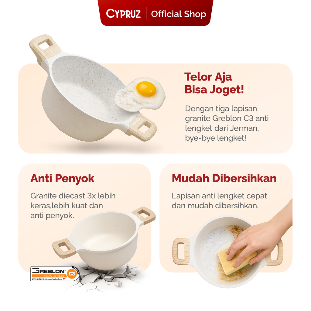 Cypruz WHITE Granite Die Cast Panci 20cm 6X1