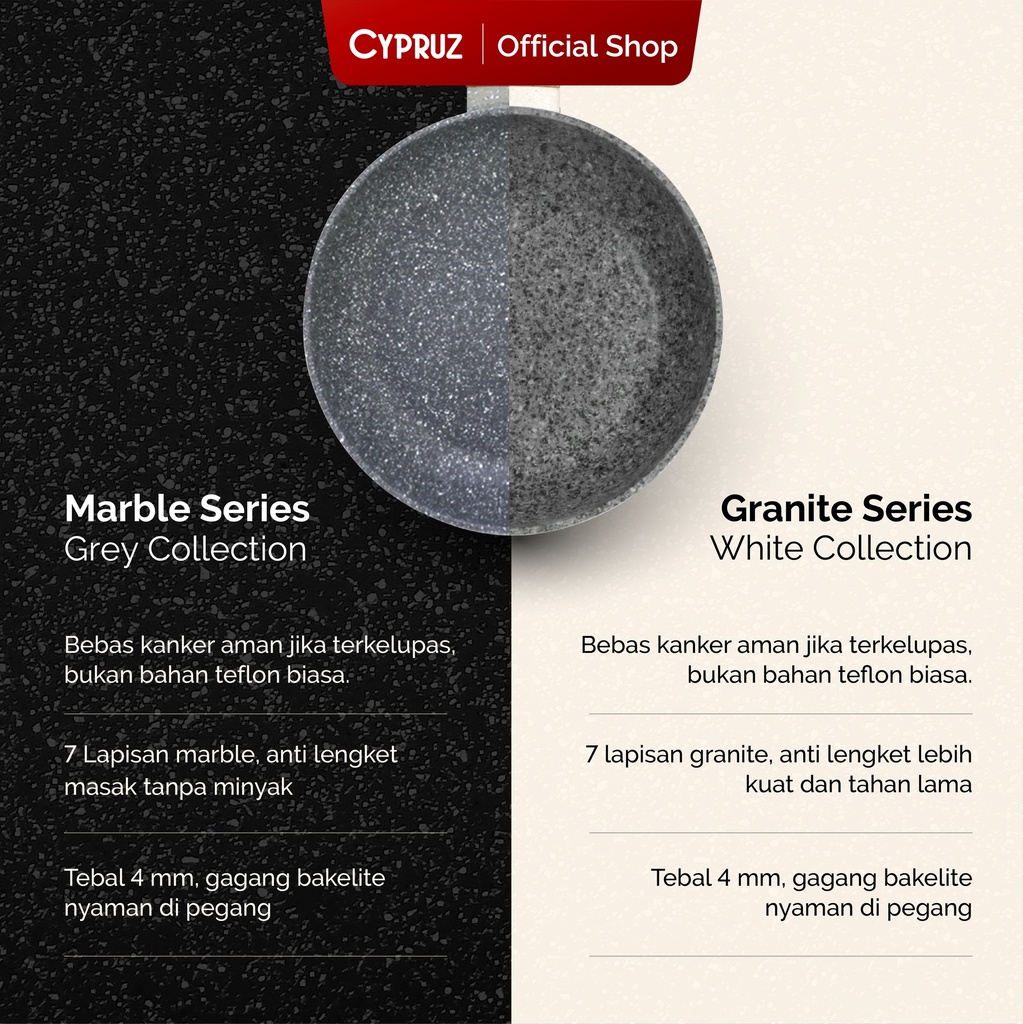 White Granite Series Gagang Coklat Kayu Fry Pan