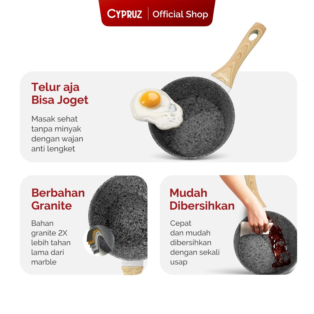 White Granite Series Gagang Coklat Kayu Sauce Pan