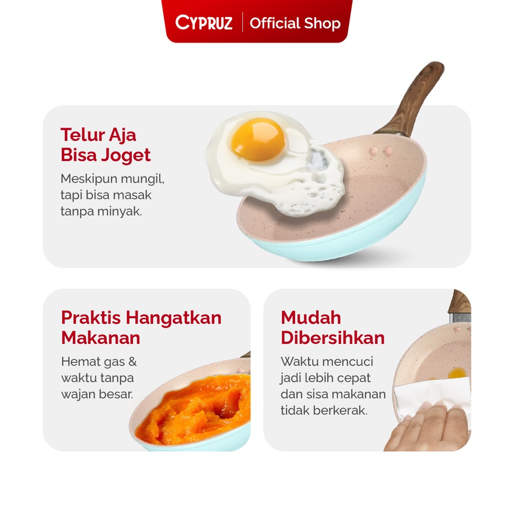 Cypruz Pastel Series Wood Handle Fry Pan Spiral Bottom