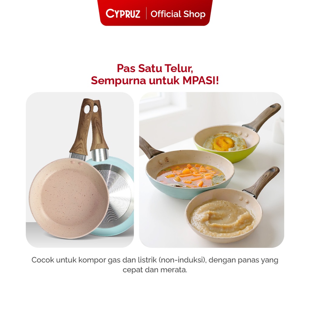 Cypruz Pastel Series Wood Handle Fry Pan Spiral Bottom