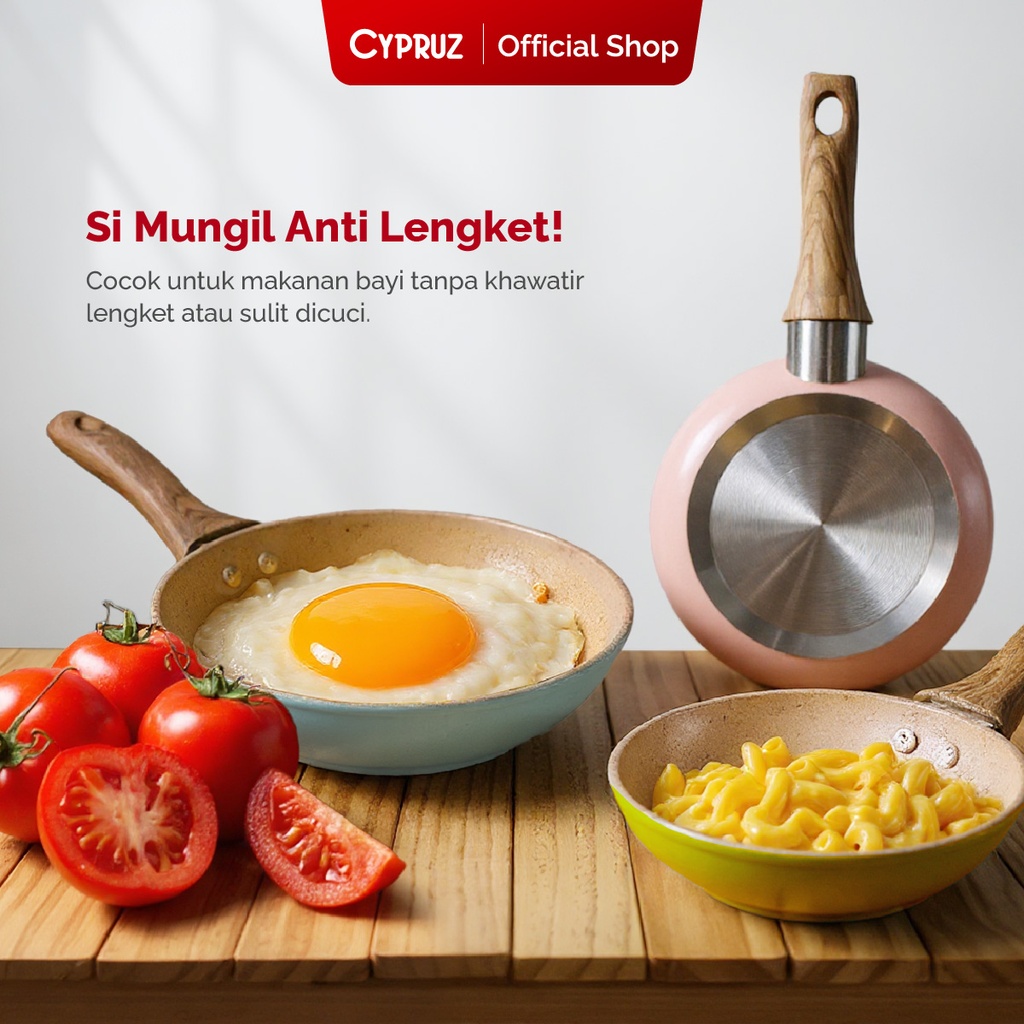 Cypruz Pastel Series Wood Handle Fry Pan Spiral Bottom