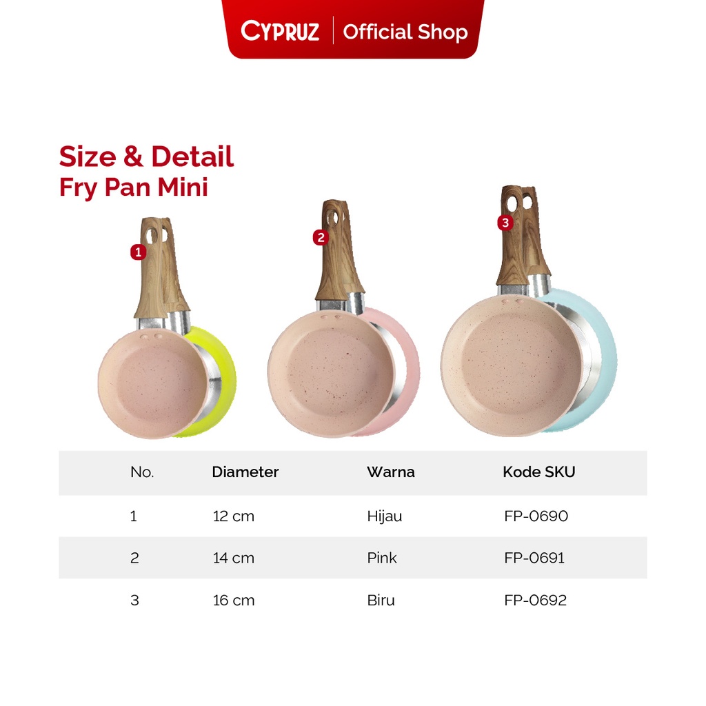 Cypruz Pastel Series Wood Handle Fry Pan Spiral Bottom