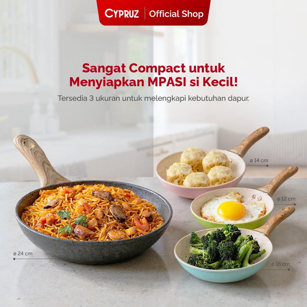 Cypruz Pastel Series Wood Handle Fry Pan Spiral Bottom