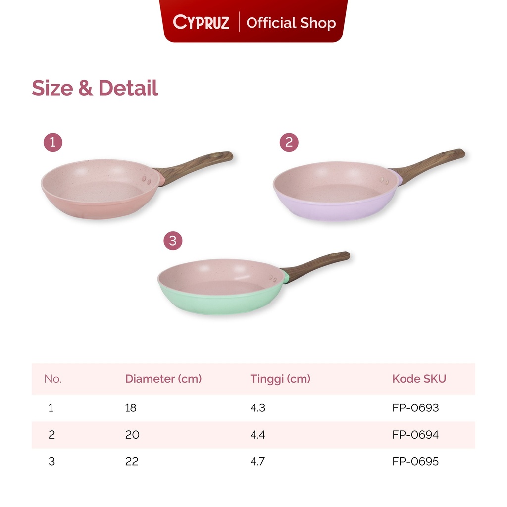 Cypruz Pastel Series Wood Handle Fry Pan Induction Bottom