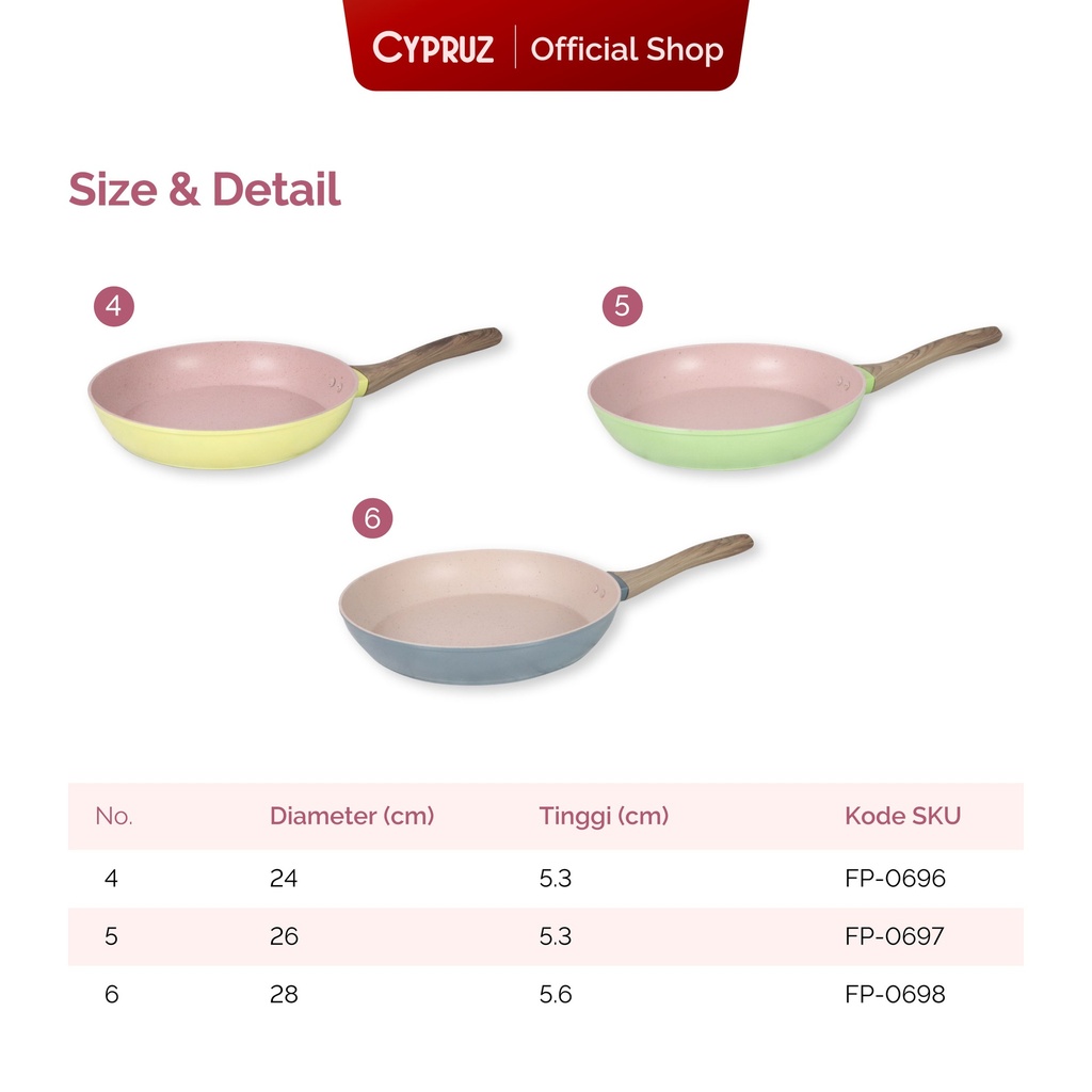 Cypruz Pastel Series Wood Handle Fry Pan Induction Bottom