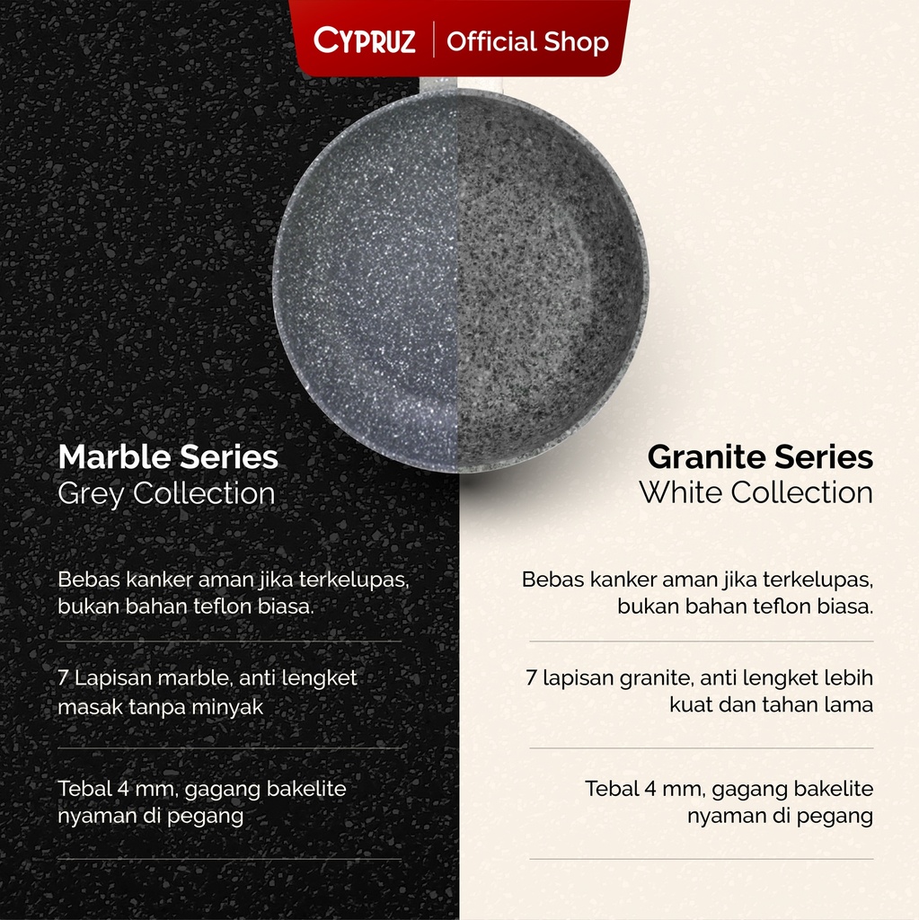 White Granite Series Gagang Coklat Kayu Fry Wok