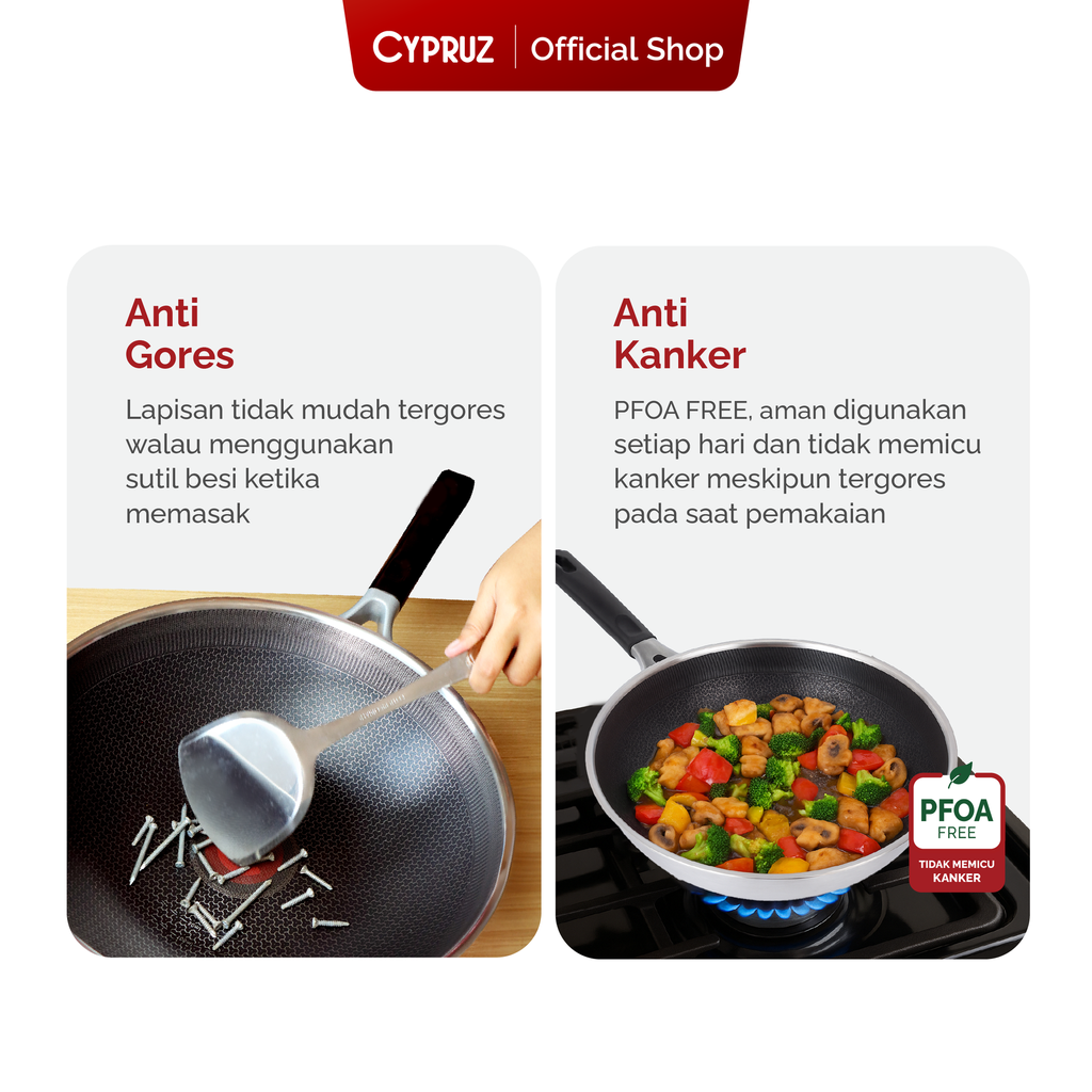 Cypruz Anti Scratch 304 Stainless Wok 32cm 6X1