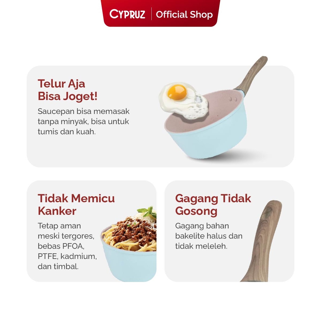 Cypruz Pastel Series Wood Handle Sauce pan Induction Bottom