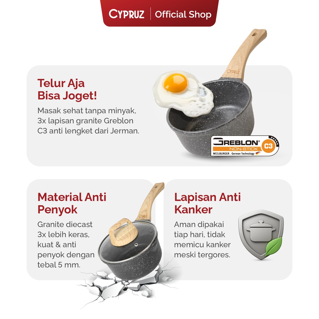 Cypruz BLACK Die Cast Granite Sauce Pan