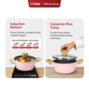 Cypruz Pink Ceramic Series Gagang Putih Kayu Casserole + Lid