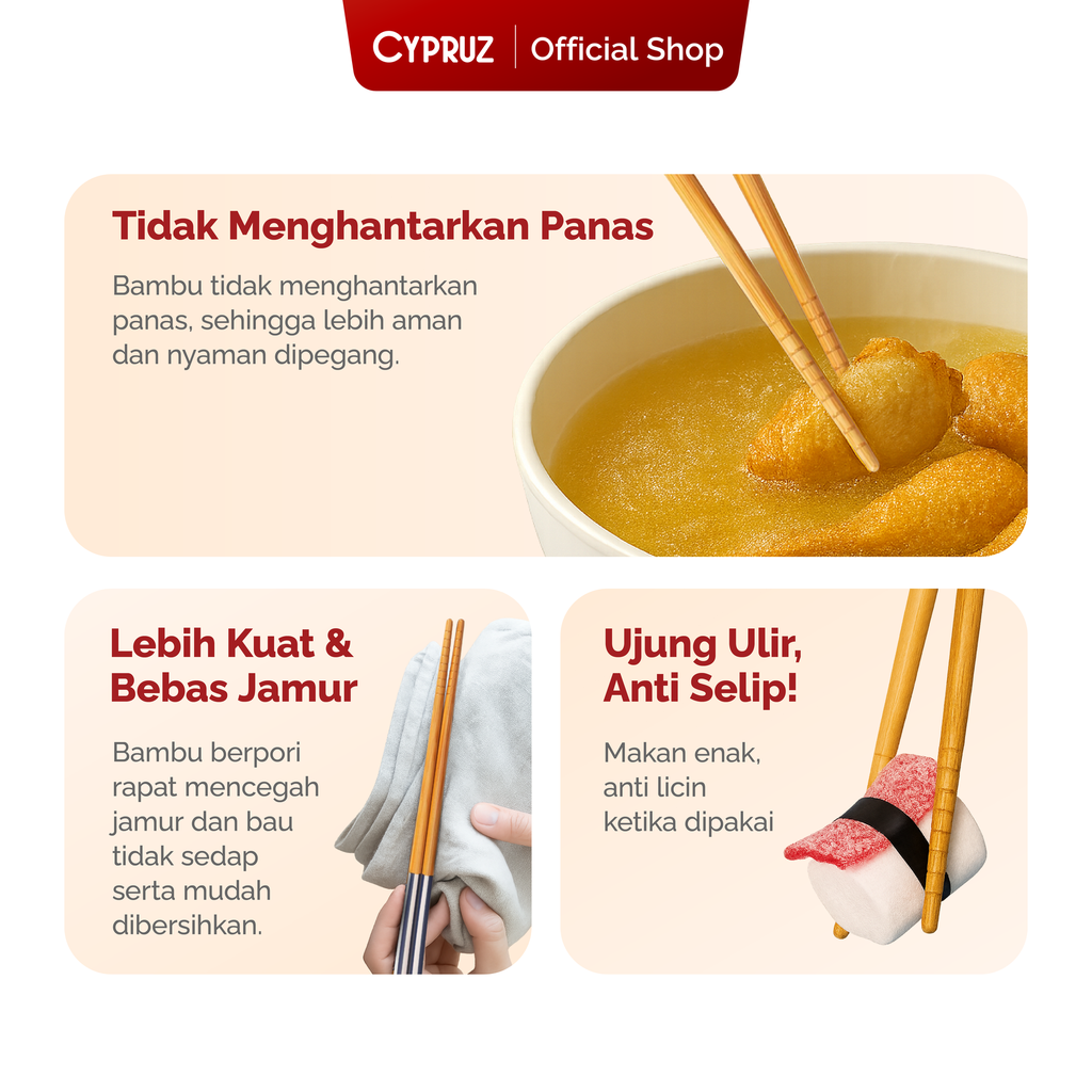 Cypruz Sumpit Bambu Print Set/5pcs 22,5cm 25/200X1