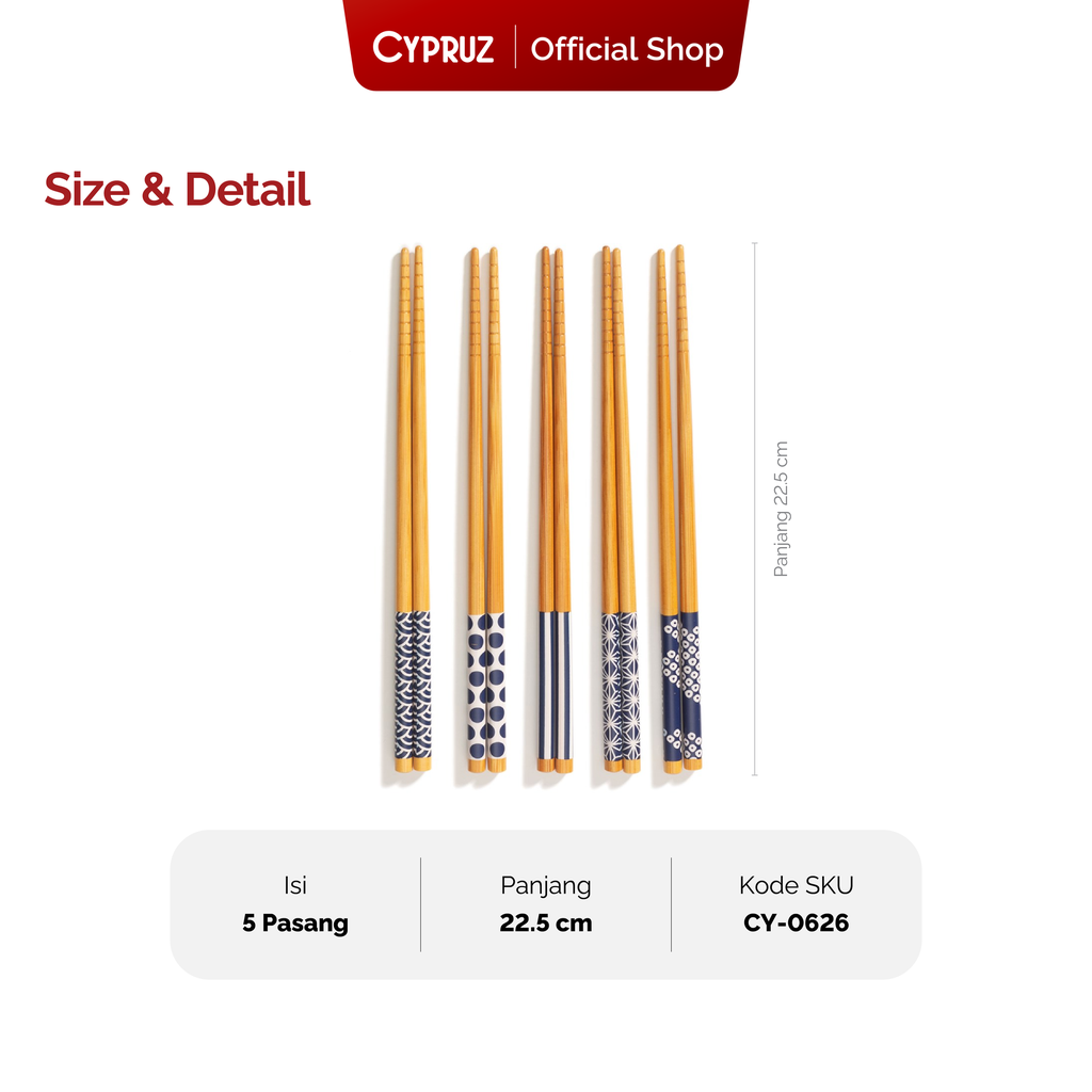 Cypruz Sumpit Bambu Print Set/5pcs 22,5cm 25/200X1