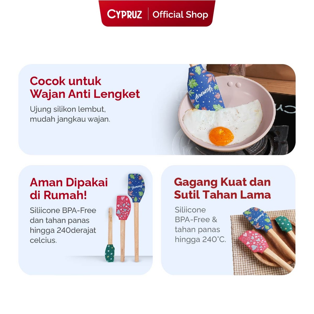 Cypruz Silicone Utensil Set Bergambar: Spatula 3pcs SPRING