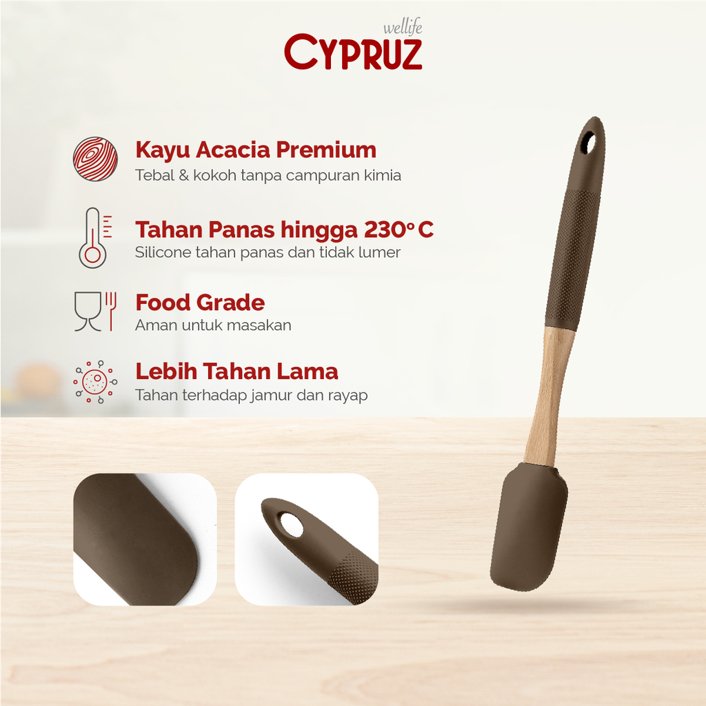 Cypruz Wood Utensil Series Gg.Silicone: Spatula (COKLAT) 96X1
