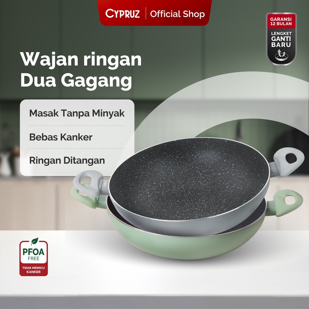 Cypruz WOK Pan Featherlight Series 30cm (GREEN) 10X1