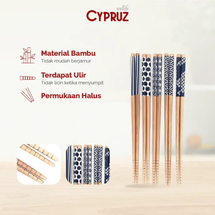 Cypruz Sumpit Bambu Print Set/5pcs 22,5cm 25/200X1