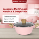 Cypruz Pink Ceramic Series Gagang Putih Kayu Casserole + Lid