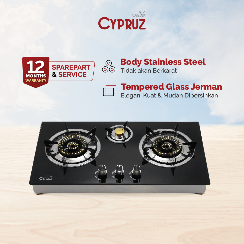 Cypruz Kompor Gas Kaca Tornado Tombol Atas