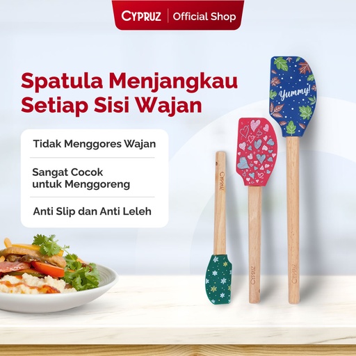 [AM-1518] Cypruz Silicone Utensil Set Bergambar: Spatula 3pcs SPRING