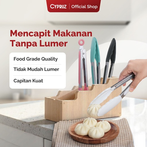 Cypruz Utensil Gagang Stainless Kepala Silicone Tongs