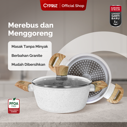 White Granite Series Gagang Coklat Kayu Casserole + Lid