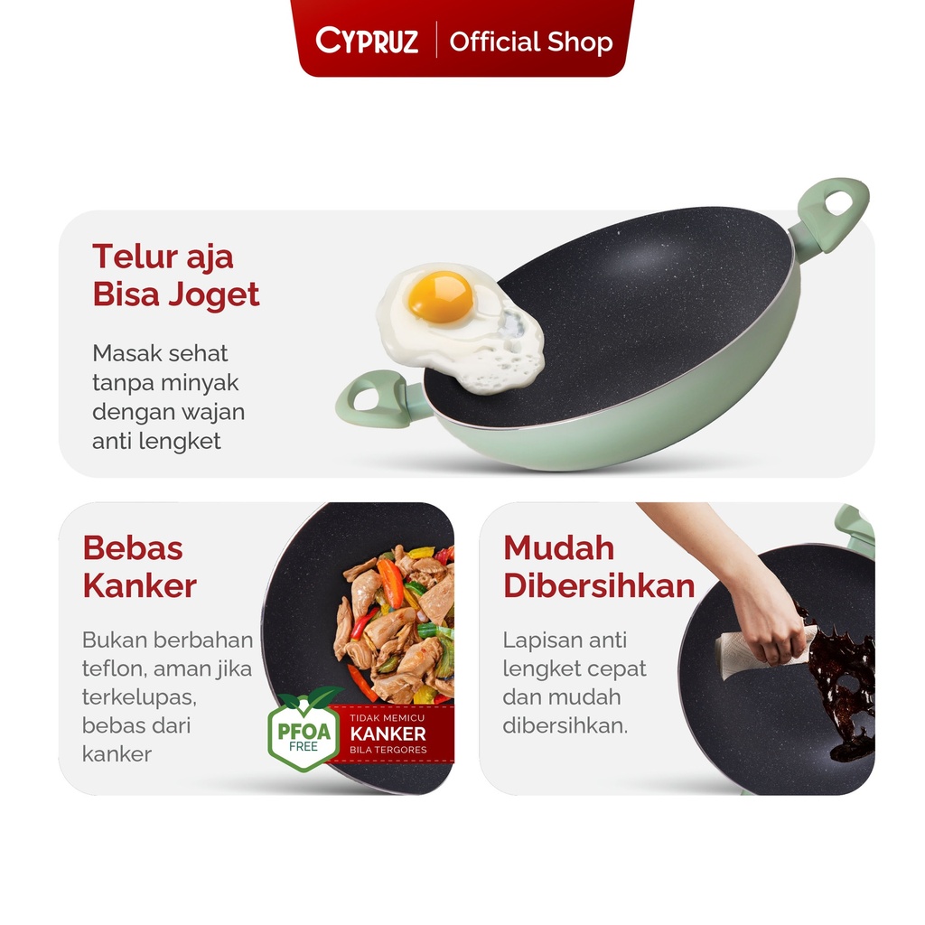 Cypruz WOK Pan Featherlight Series 30cm (GREEN) 10X1