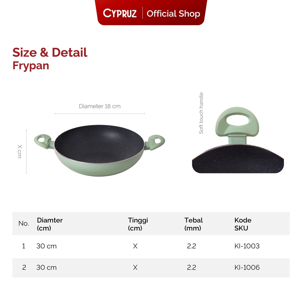 Cypruz WOK Pan Featherlight Series 30cm (GREEN) 10X1