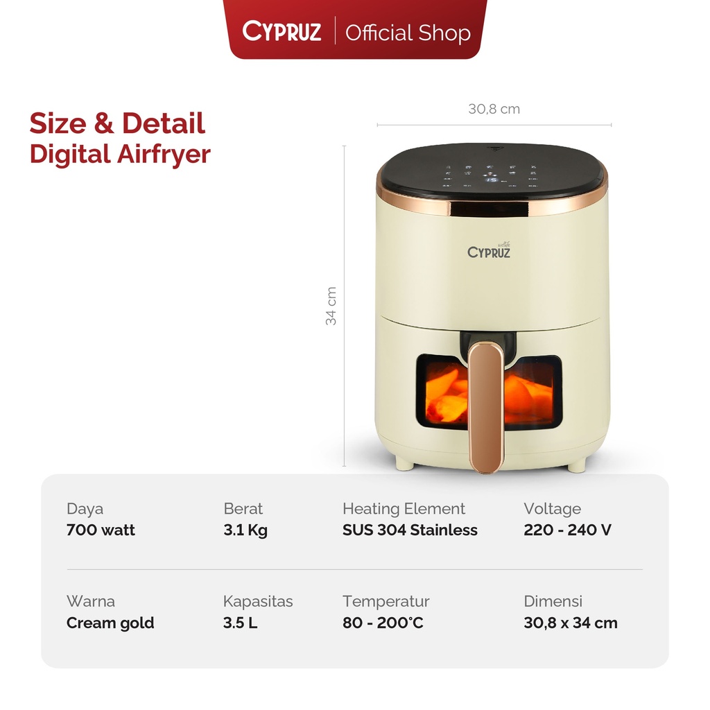 Cypruz Digital Air Fryer 3,5L 2X1
