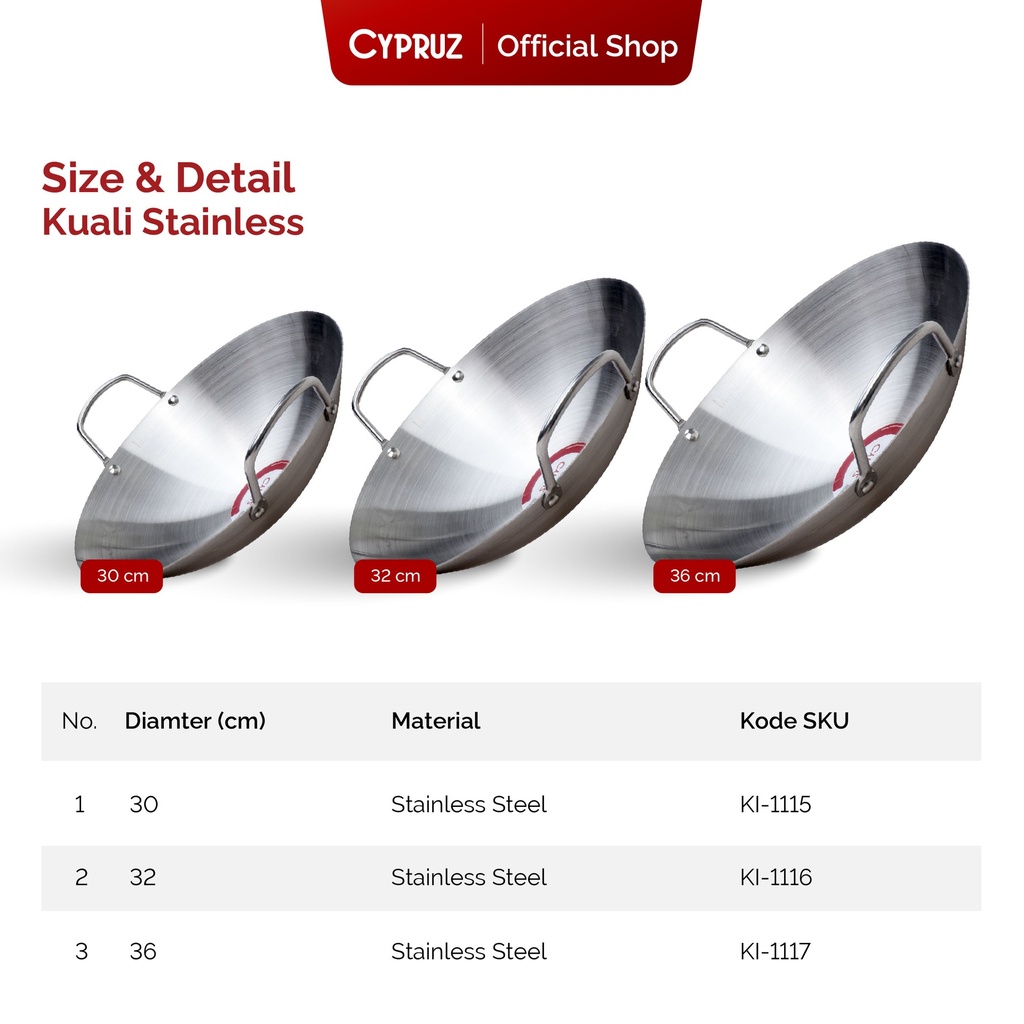 Cypruz Stainless Wok Pan 30cm 40X1