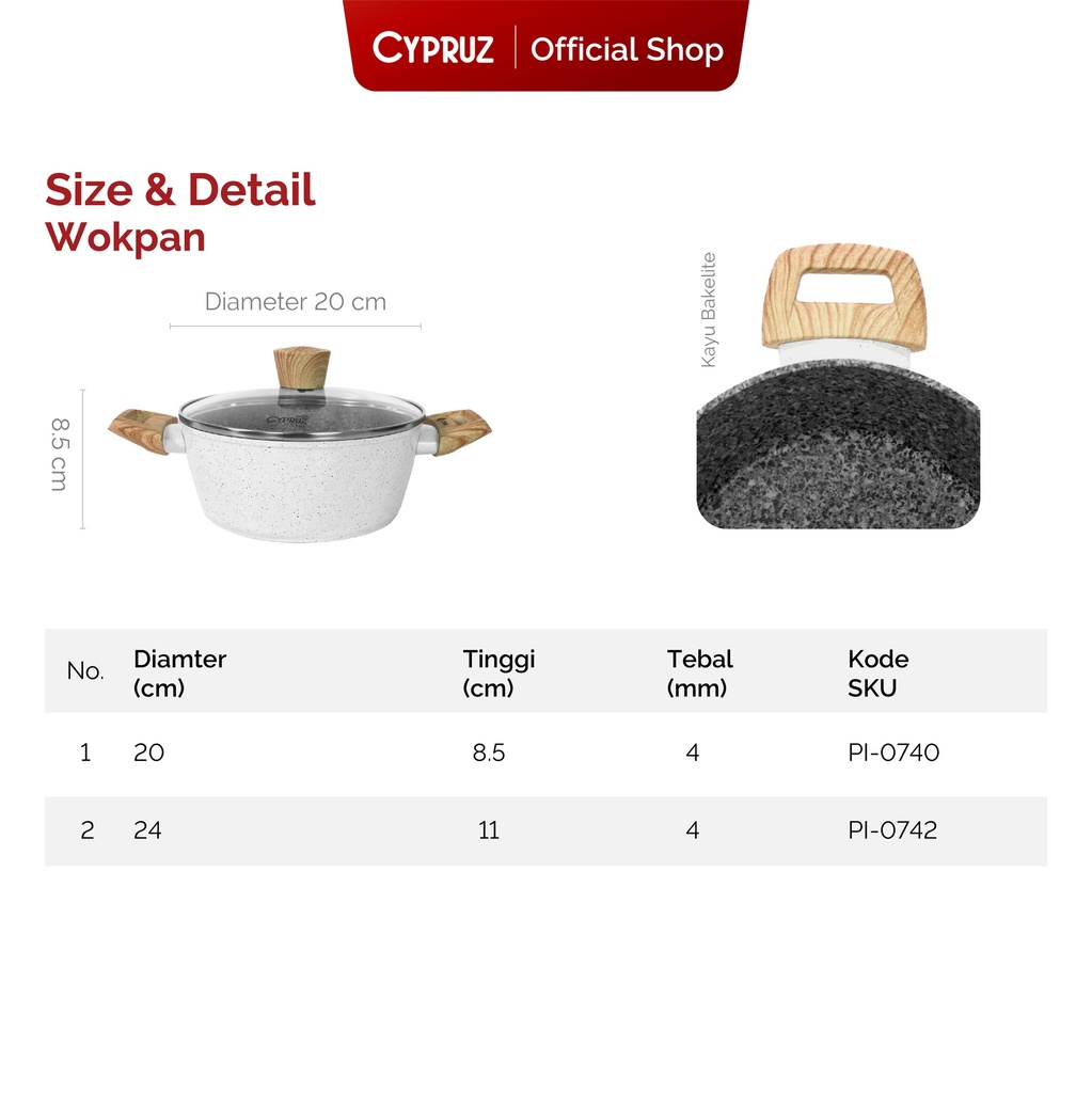 White Granite Series Gagang Coklat Kayu Casserole + Lid