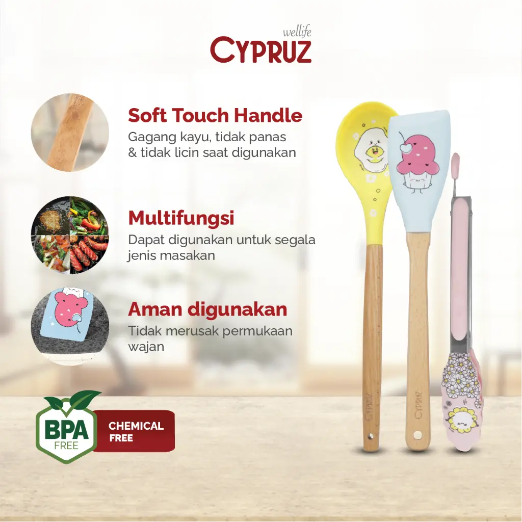Cypruz Silicone Utensil Set JOYFUL: 3pcs