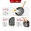 White Granite Series Gagang Coklat Kayu Fry Pan