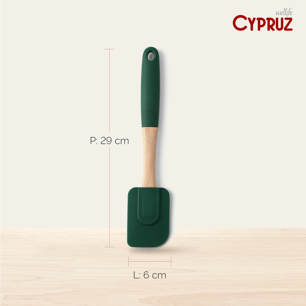 Cypruz Wood Utensil Series Gagang Silicone Spatula (HIJAU) 96X1