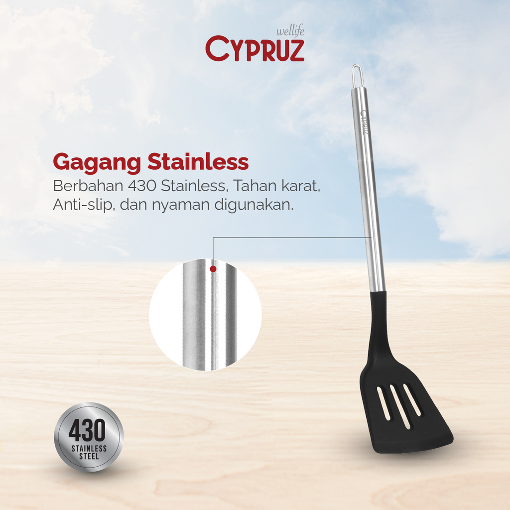 Cypruz Silicone Utensil Series Gg.Stainless: Slotted Turner 96X1