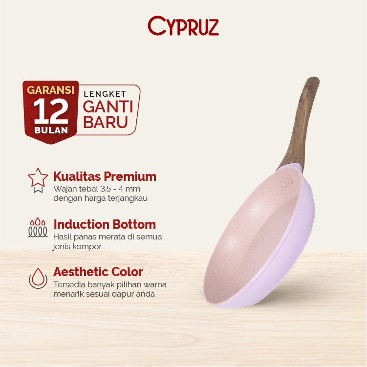 Cypruz Pastel Series Wood Handle Fry Pan Induction Bottom