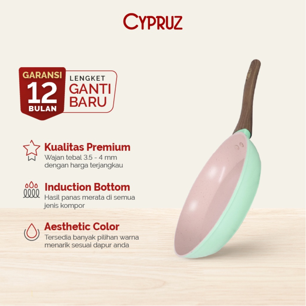 Cypruz Pastel Series Wood Handle Fry Pan Induction Bottom