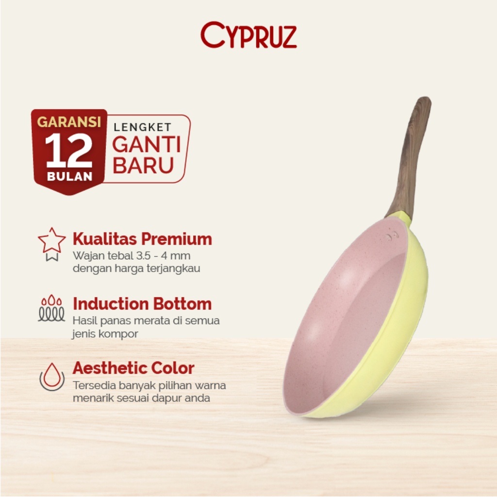 Cypruz Pastel Series Wood Handle Fry Pan Induction Bottom