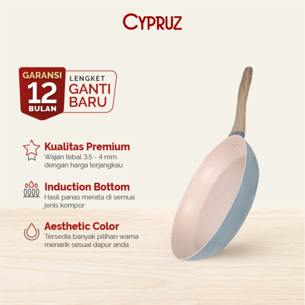 Cypruz Pastel Series Wood Handle Fry Pan Induction Bottom