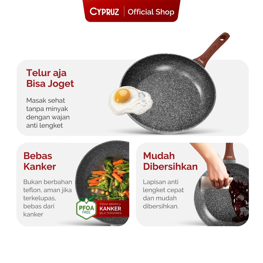 Cypruz Grey Marble Series Fry Pan