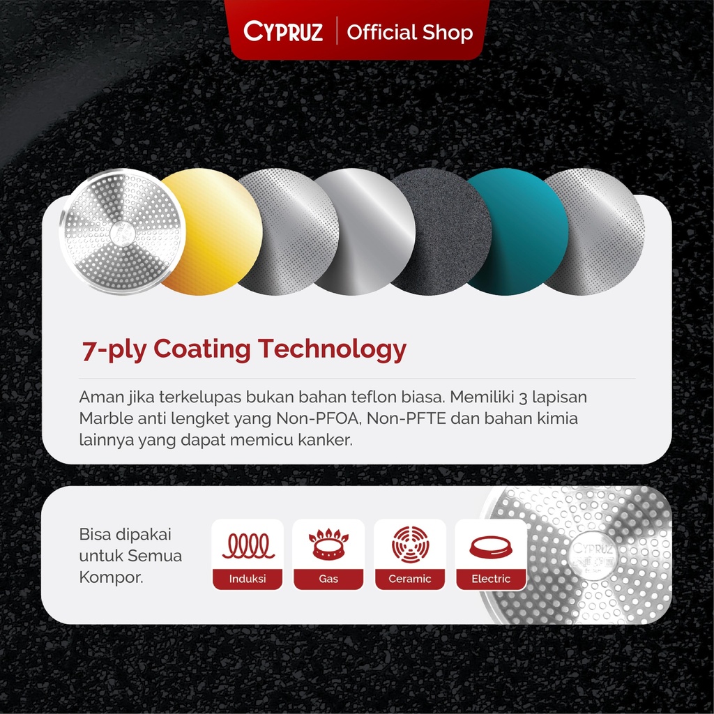 Cypruz Grey Marble Series Fry Pan