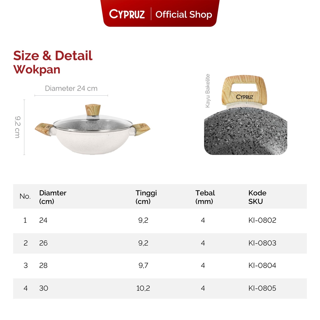 Cypruz White Granite Series Wok Pan + Lid