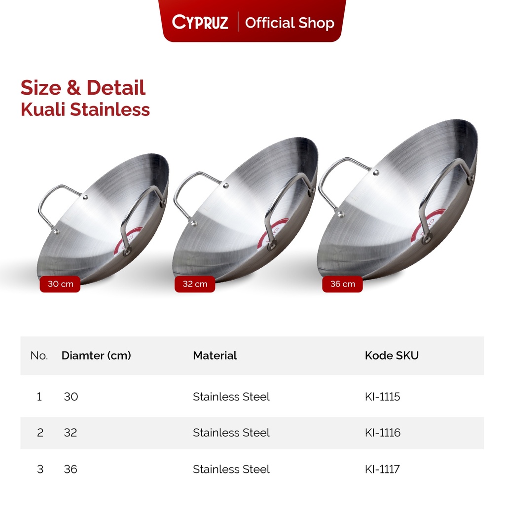 Cypruz Stainless Wok Pan 36cm 40X1