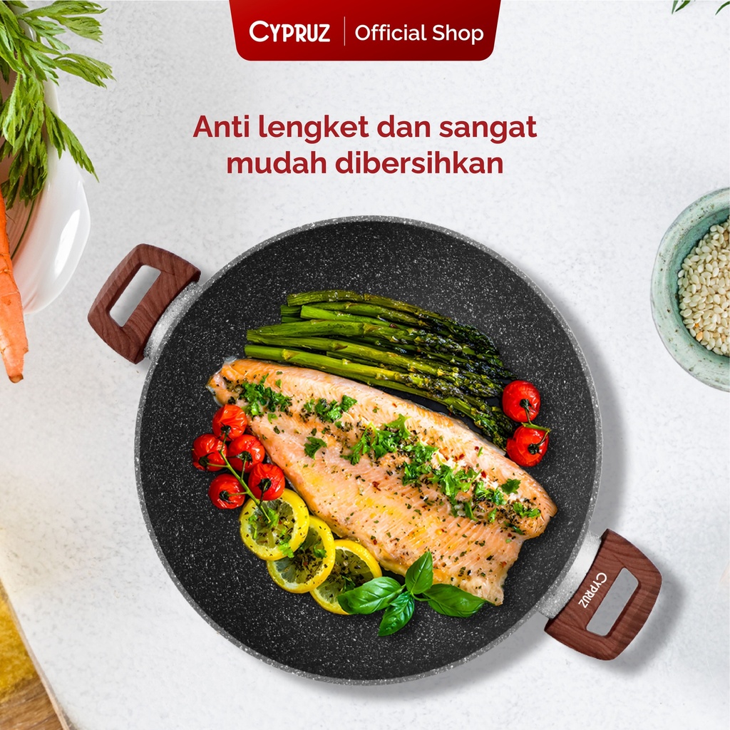 Cypruz Grey Marble Series Wok Pan + Lid